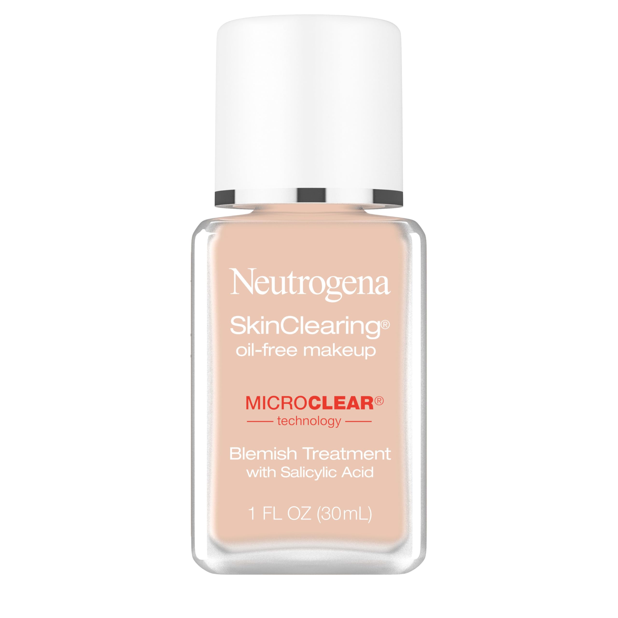 Neutrogena SkinClearing Oil-Free Makeup Soft Beige 50 bottle supports shine control for natural finish.