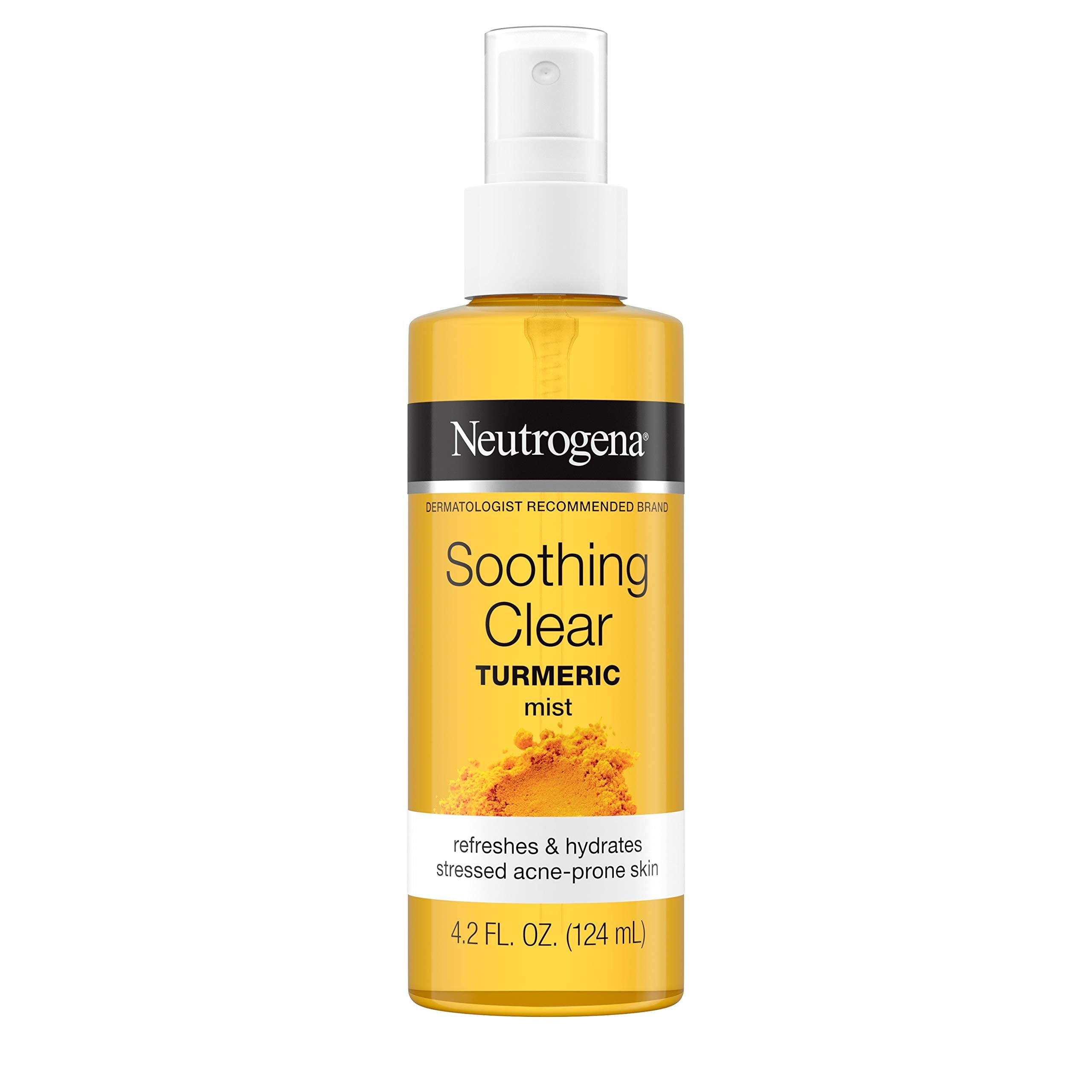 Neutrogena Soothing Clear Turmeric Mist bottle delivers oil-free hydration for acne-prone skin.
