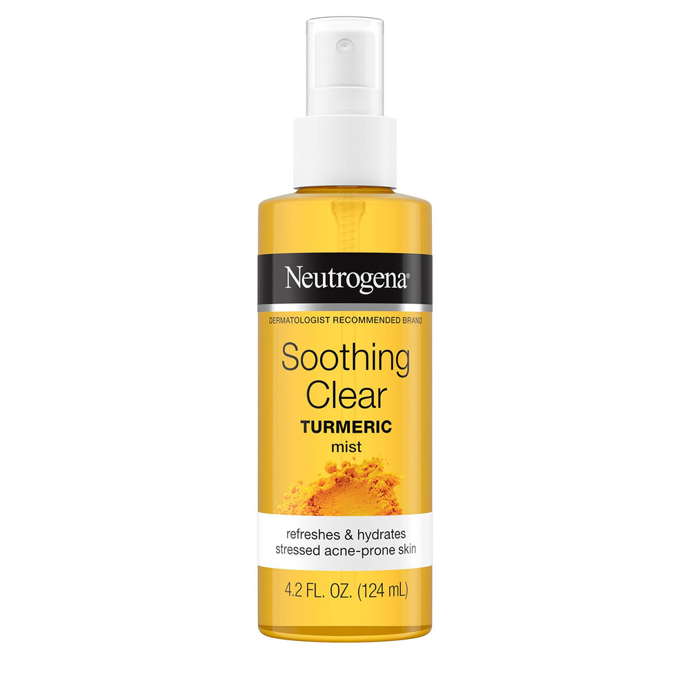 Neutrogena Soothing Clear Turmeric Mist bottle delivers oil-free hydration for acne-prone skin.