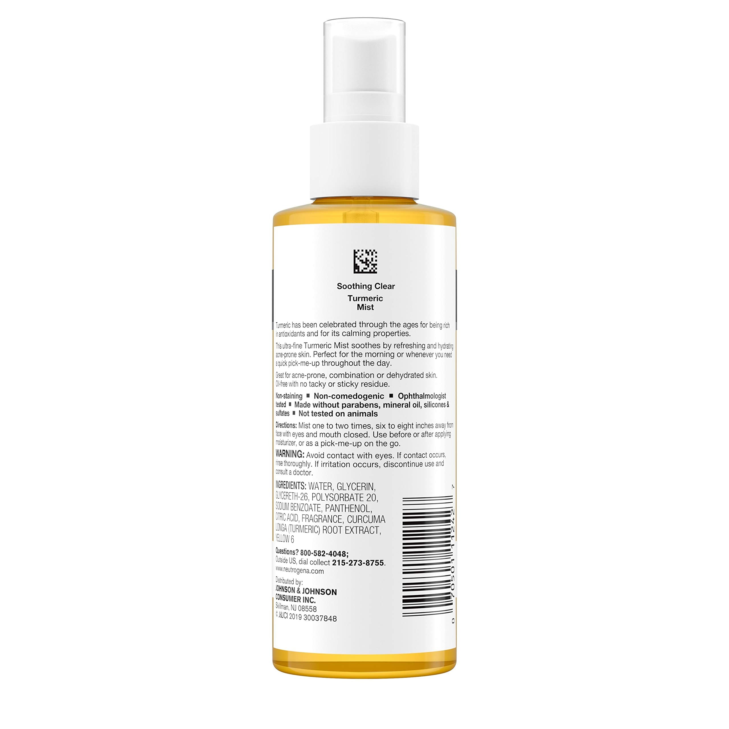 Neutrogena Soothing Clear Turmeric Mist being applied to the face for gentle hydration.