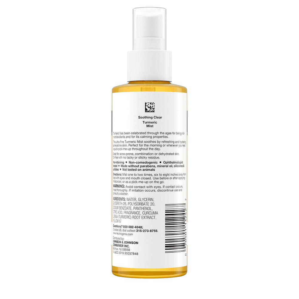 Neutrogena Soothing Clear Turmeric Mist being applied to the face for gentle hydration.