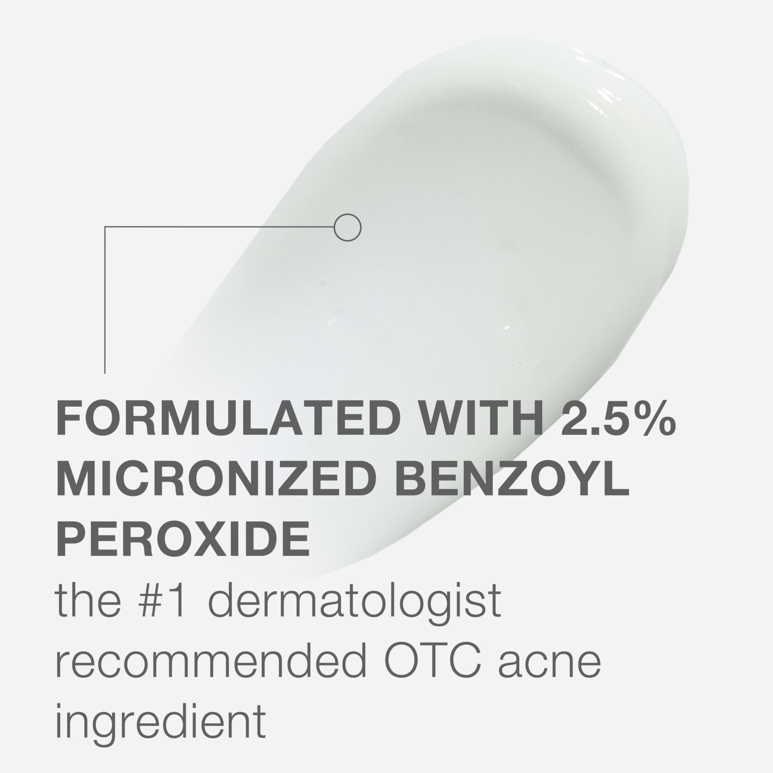 Close-up of benzoyl peroxide label on Neutrogena AM Treatment highlighting 2.5% strength.