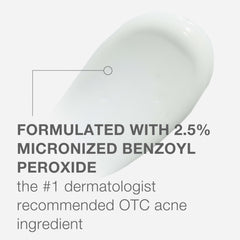 Close-up of benzoyl peroxide label on Neutrogena AM Treatment highlighting 2.5% strength.