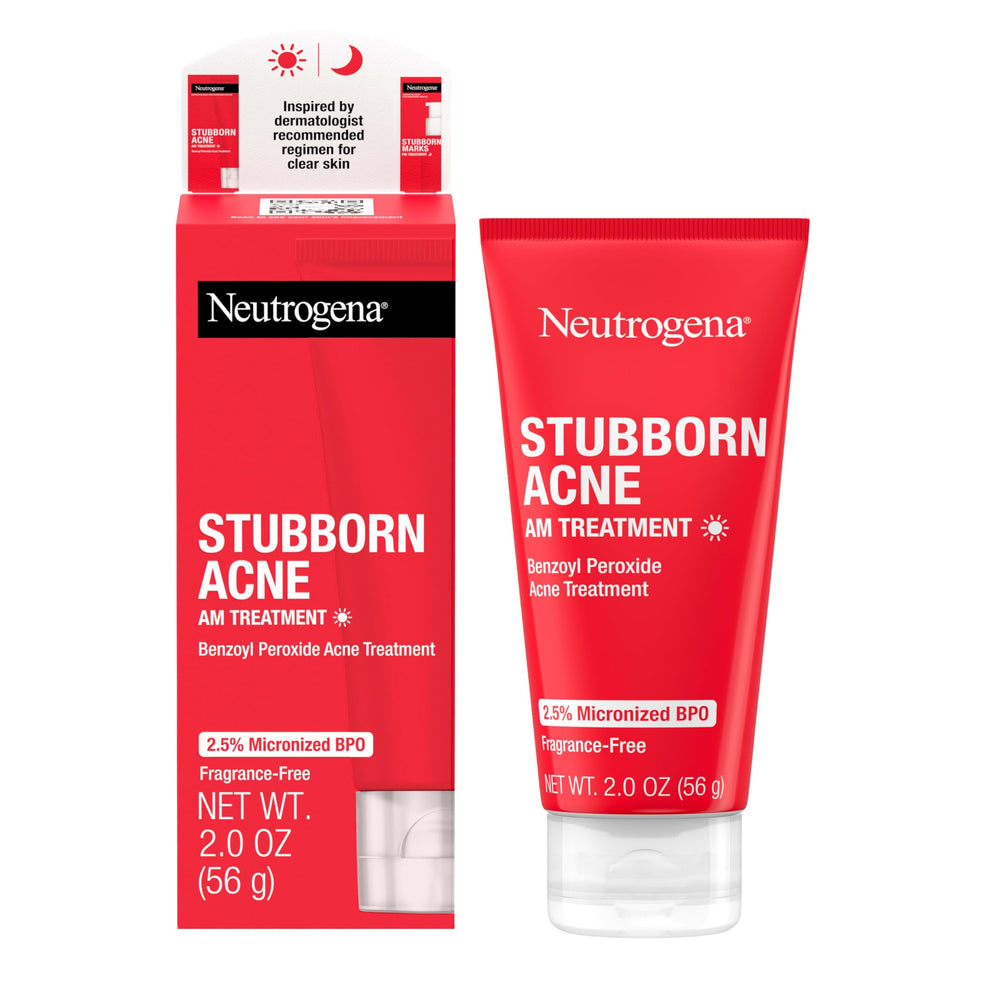 Neutrogena Stubborn Acne AM Treatment bottle front showing oil-free daytime care.