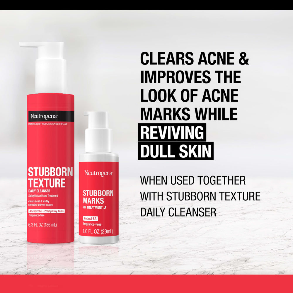 Neutrogena Stubborn Marks PM Treatment cream texture closeup conveys smooth, non-greasy application.