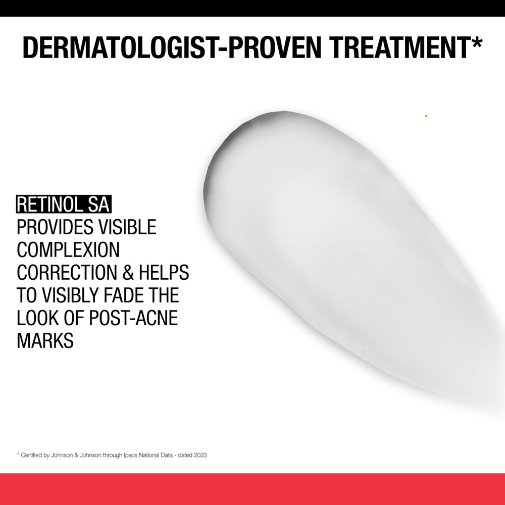 Neutrogena Stubborn Marks PM Treatment label closeup emphasizes retinol SA for corrected complexion.