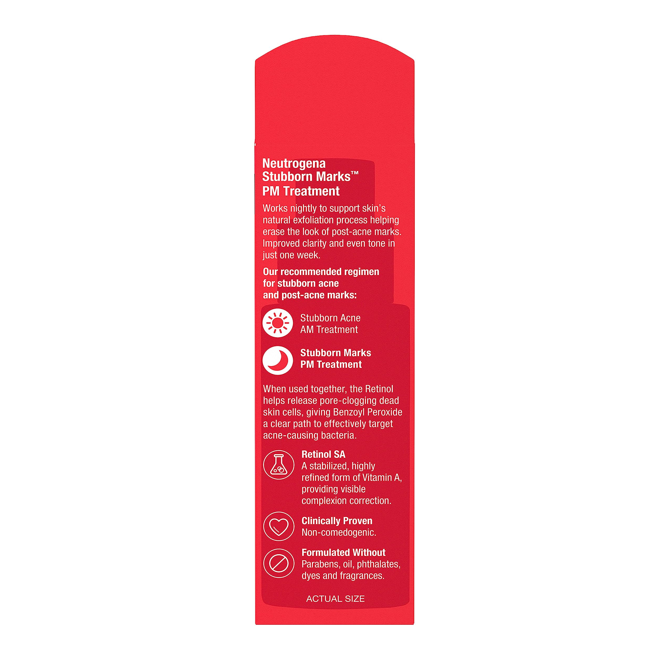 Neutrogena Stubborn Marks PM Treatment before-after concept hints improved clarity and tone.