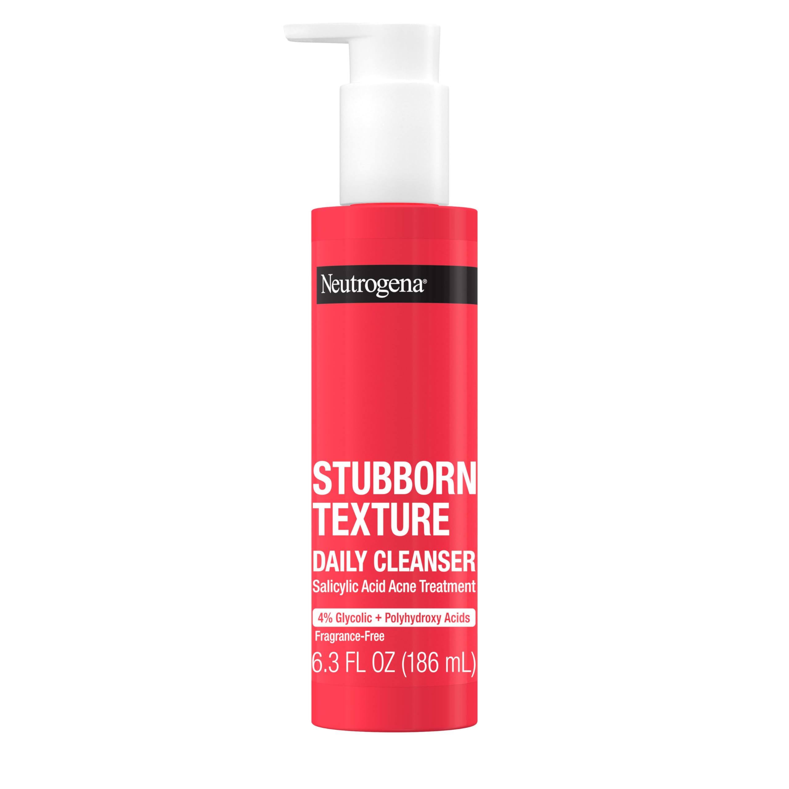 Neutrogena Stubborn Texture cleanser bottle front supports acne-prone skin daily.