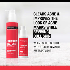 Neutrogena Stubborn Texture ingredient mix highlights glycolic and PHAs exfoliation.