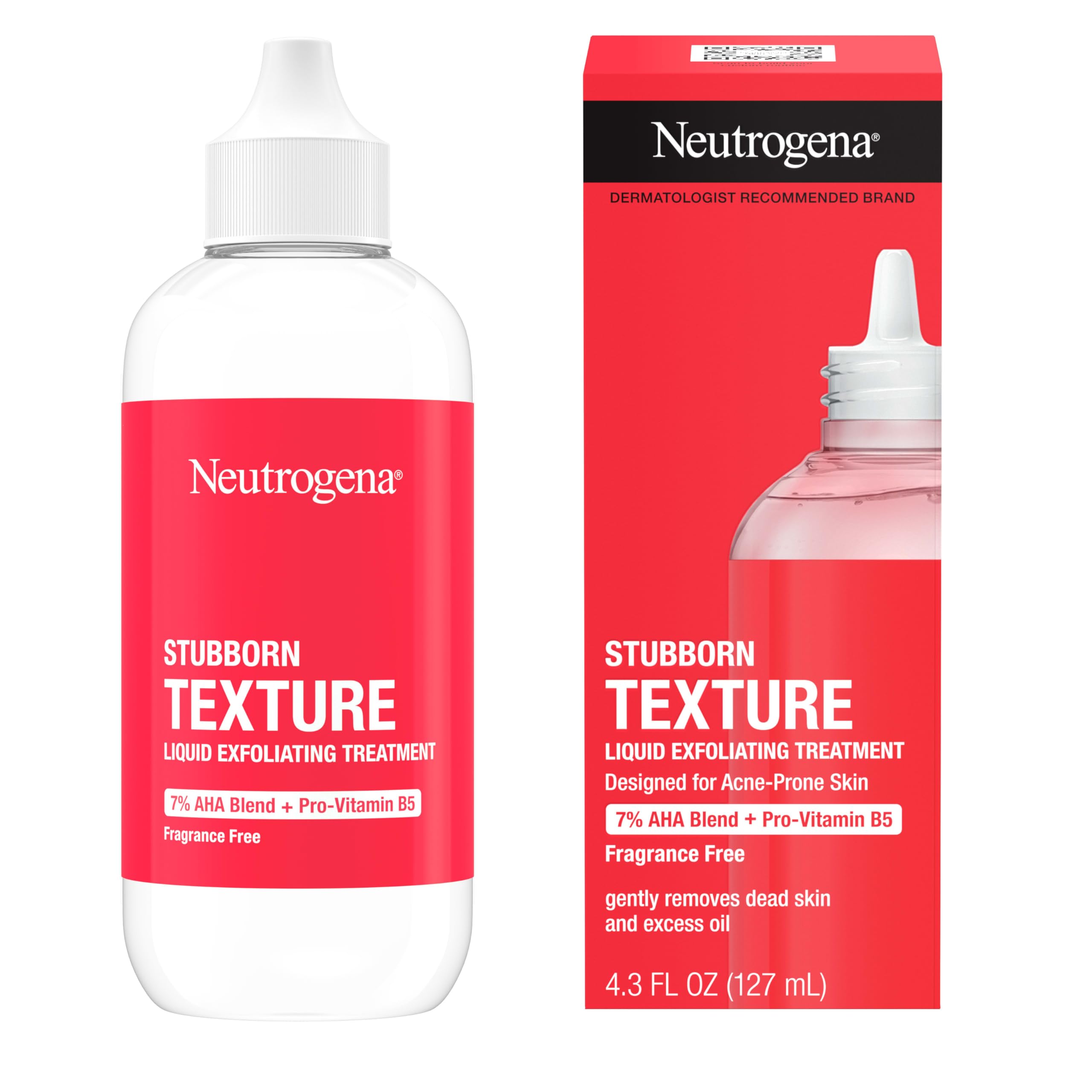Neutrogena Stubborn Texture liquid exfoliant cotton-pad application shows controlled use