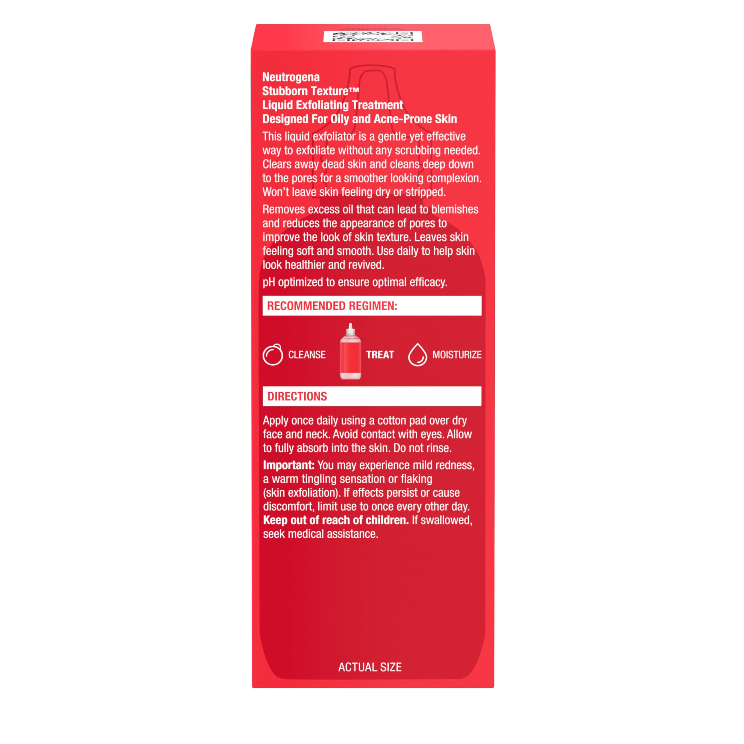 Neutrogena Stubborn Texture liquid exfoliant ph-balanced label highlights efficacy