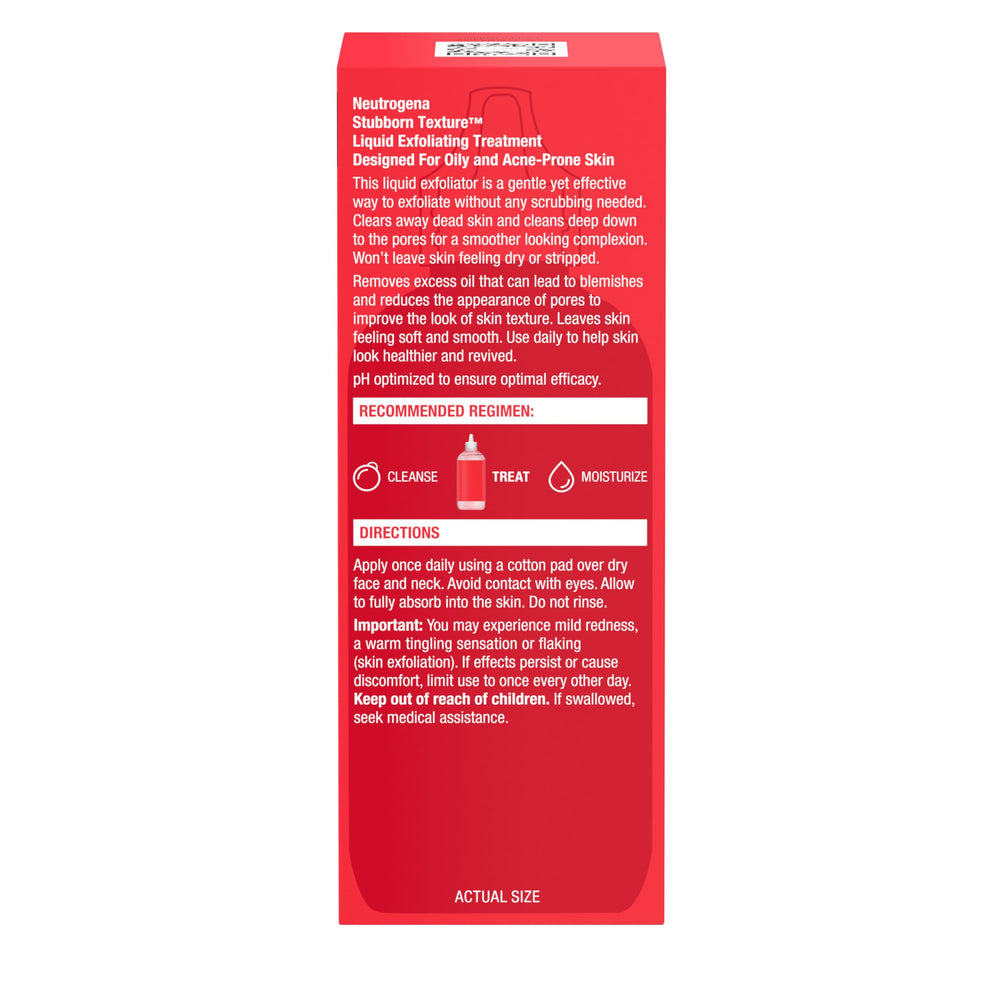 Neutrogena Stubborn Texture liquid exfoliant ph-balanced label highlights efficacy