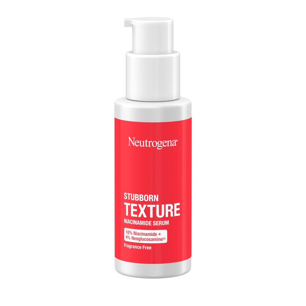 Neutrogena Stubborn Texture Serum label close-up highlights fragrance-free formula