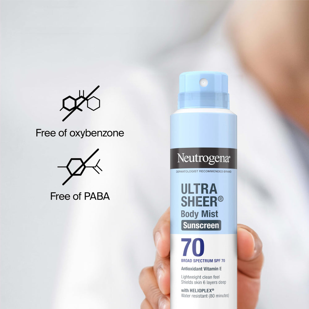 Neutrogena SPF 70 spray delivers non-greasy, sheer coverage for outdoor days