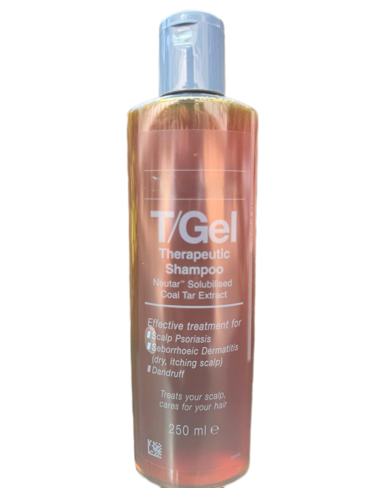 Neutrogena T-Gel bottle 250ml demonstrates a therapeutic anti-dandruff solution for daily scalp care.