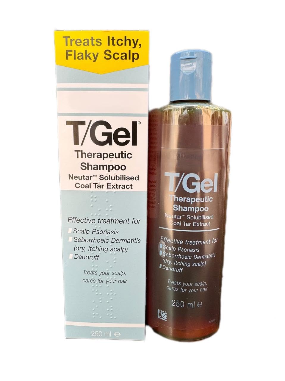 Neutrogena T-Gel shampoo application depicts the wash ritual for scalp relief.