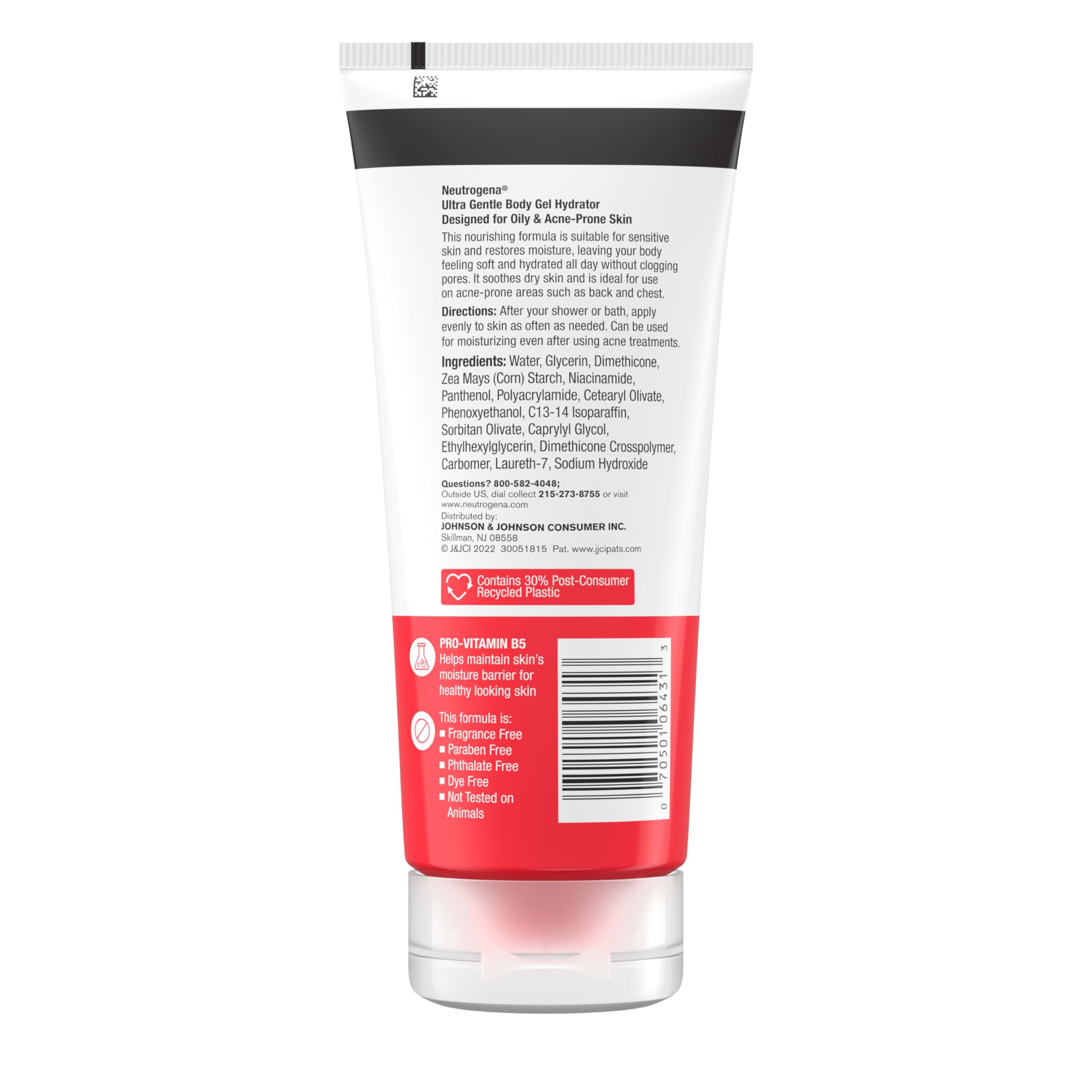 Fragrance-free Neutrogena Ultra Gentle label emphasizing dermatologist-recommended, cruelty-free skincare.