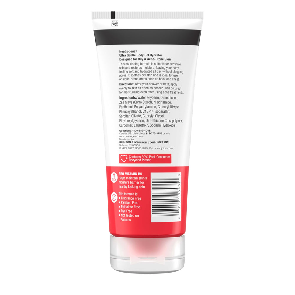 Fragrance-free Neutrogena Ultra Gentle label emphasizing dermatologist-recommended, cruelty-free skincare.