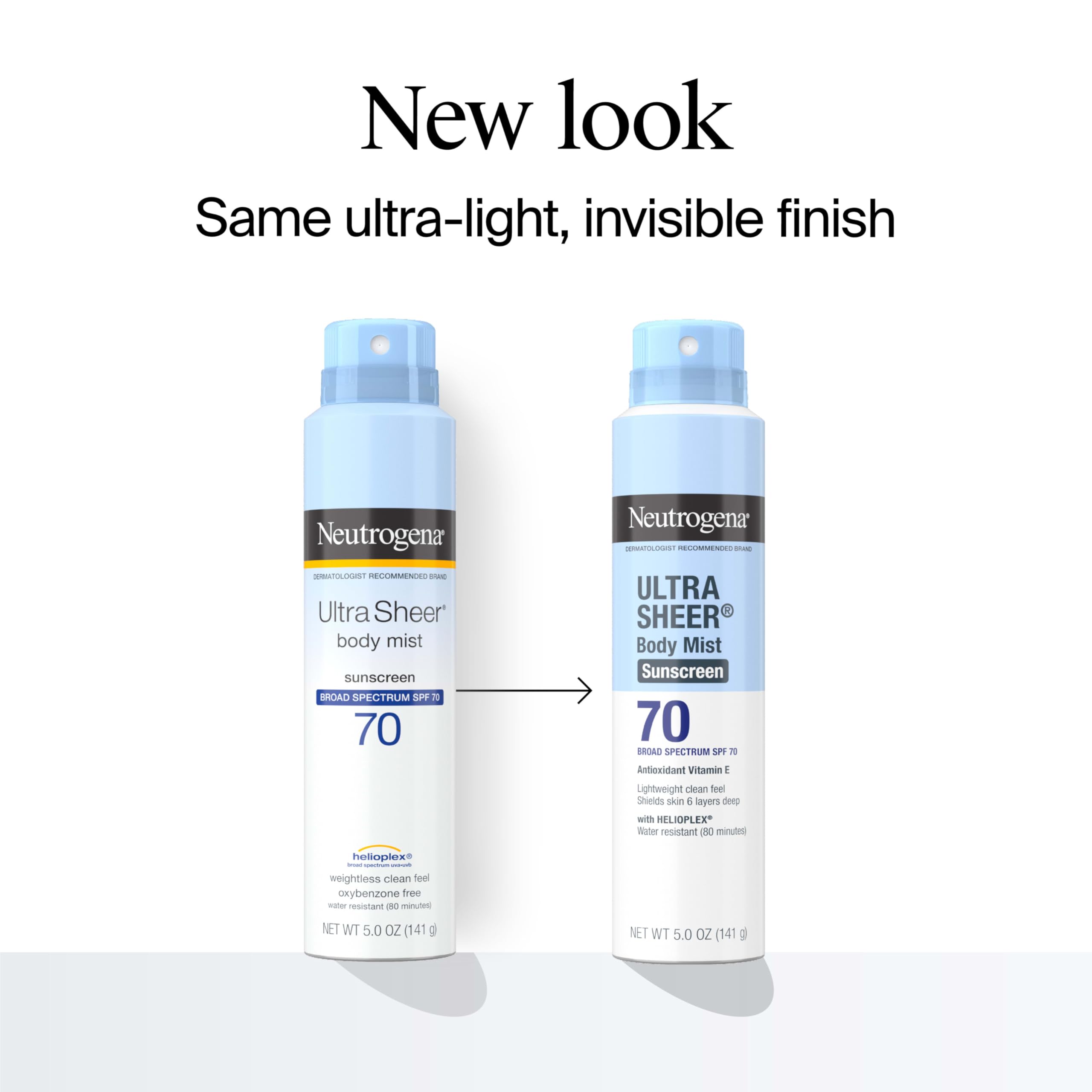 Neutrogena Ultra Sheer Body Mist spray application demonstrates quick, non-greasy coverage