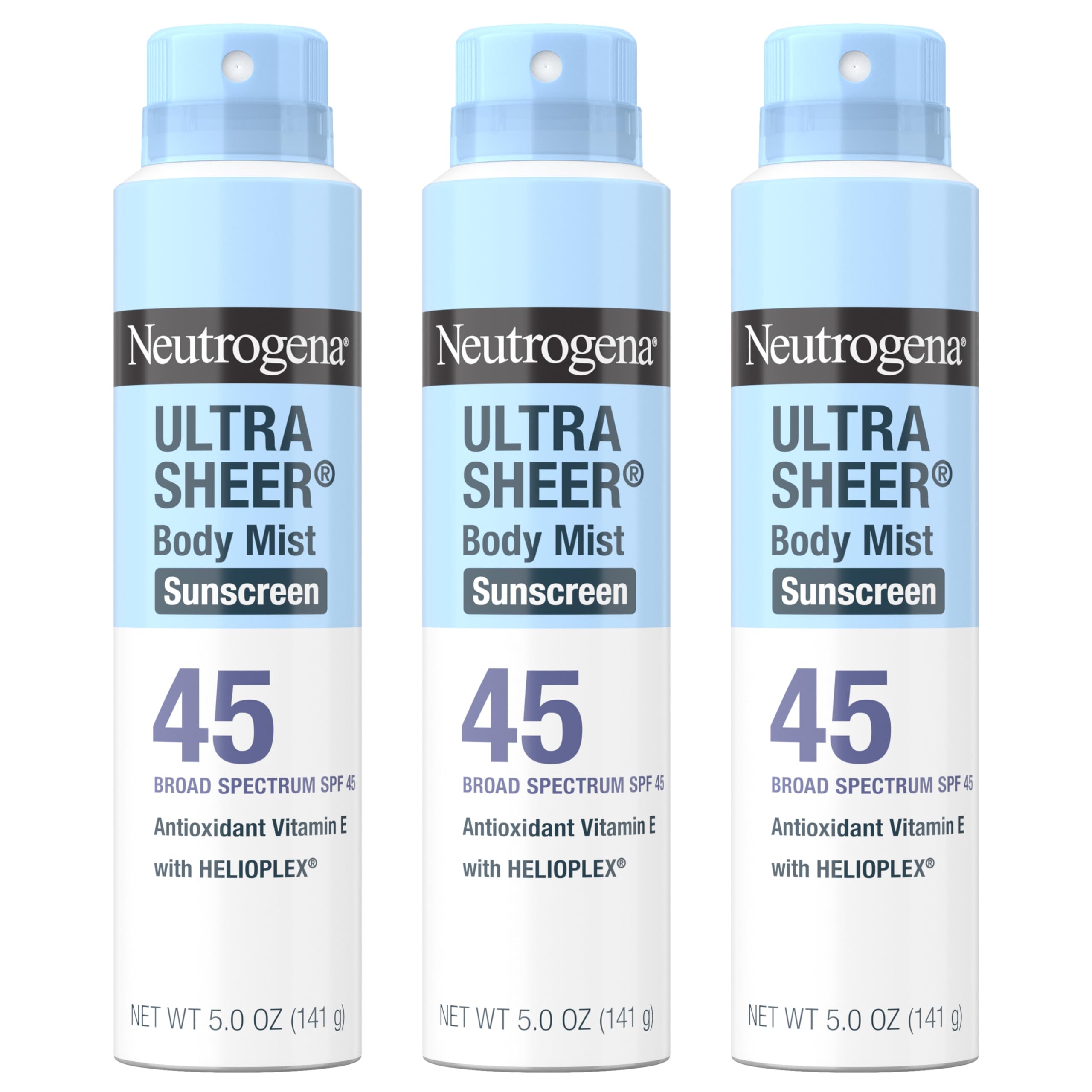 Neutrogena Ultra Sheer Body Mist Sunscreen Spray SPF45 pack3 for convenient outdoor protection