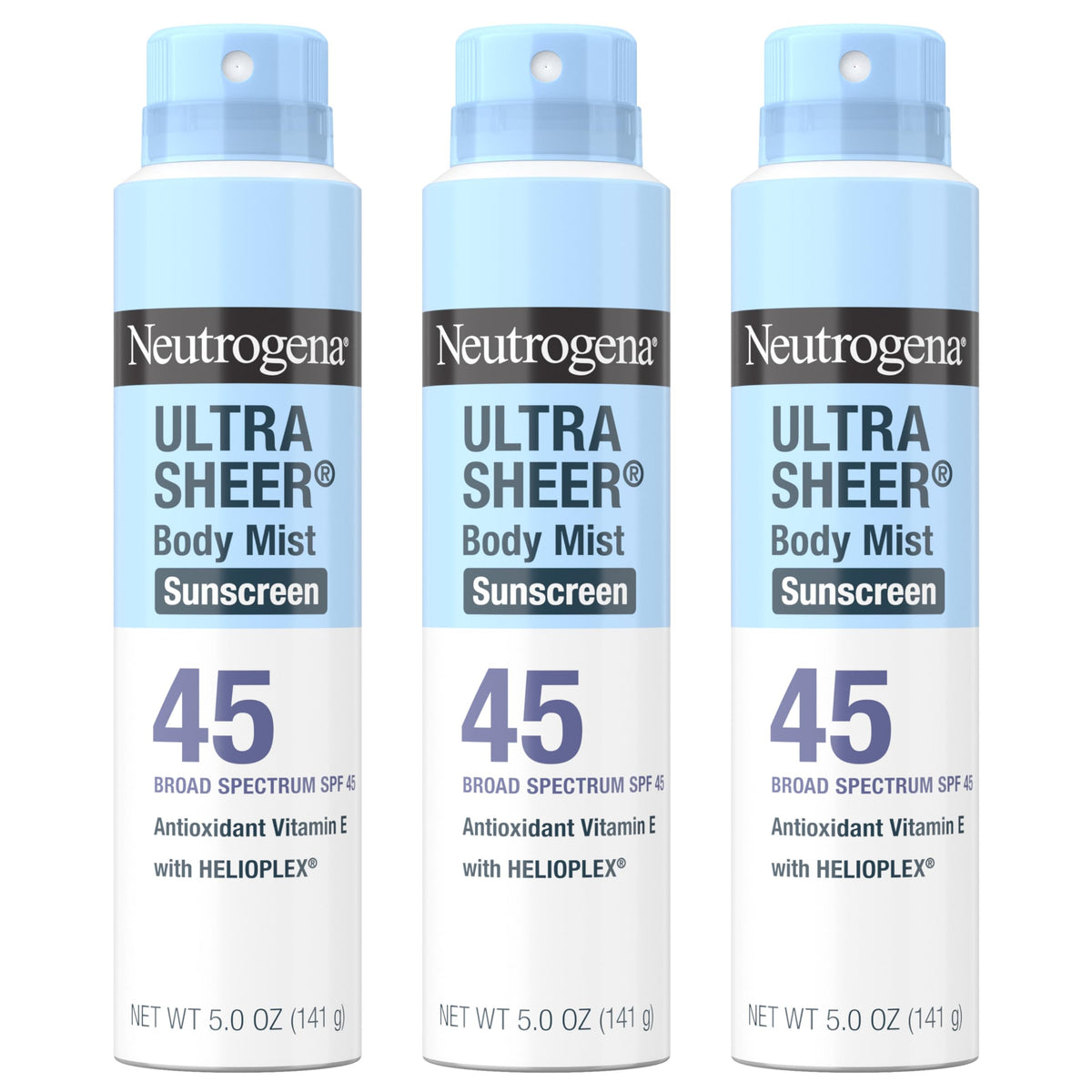 Neutrogena Ultra Sheer Body Mist Sunscreen Spray SPF45 pack3 for convenient outdoor protection