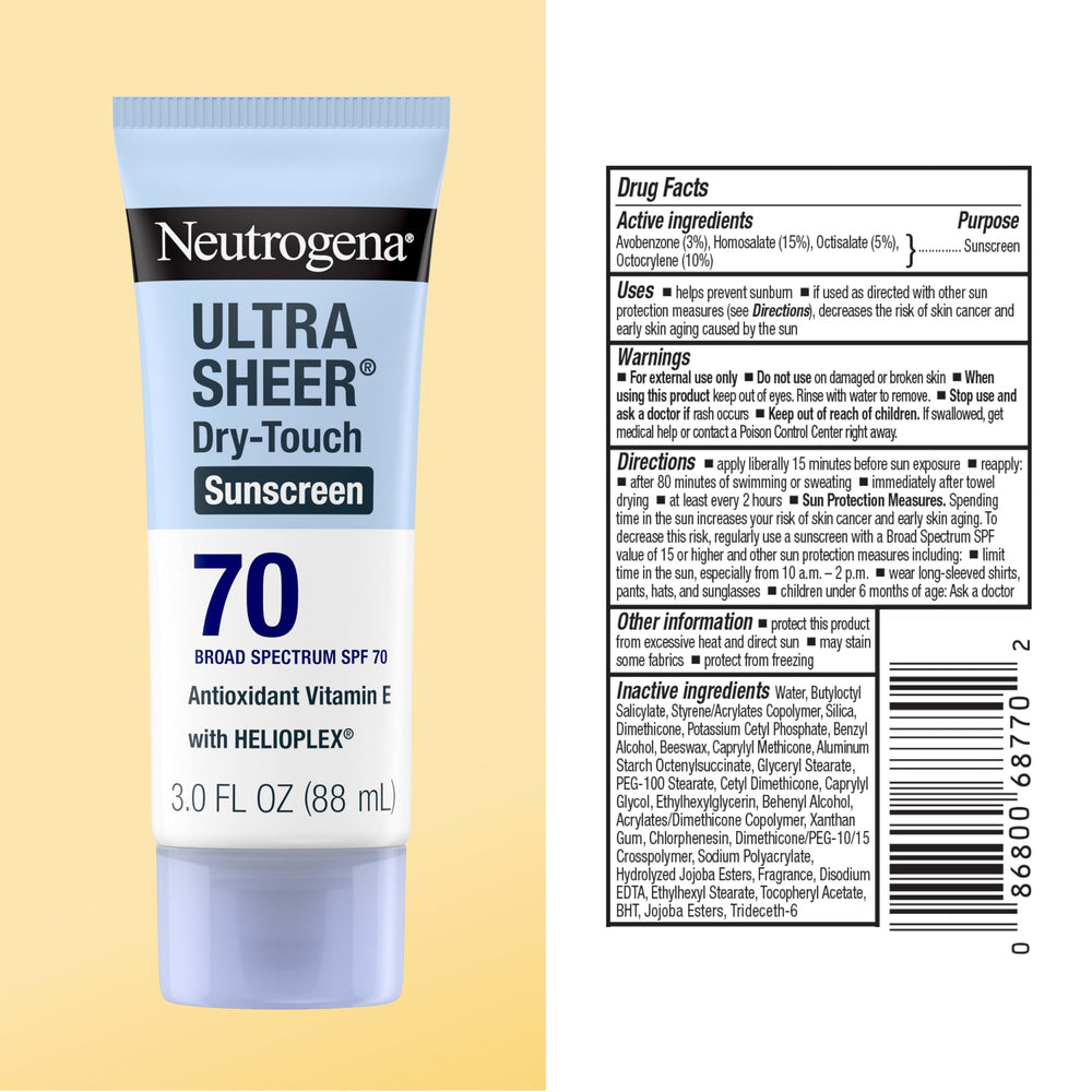 Neutrogena Ultra Sheer bottle scale comparison with everyday items for size clarity