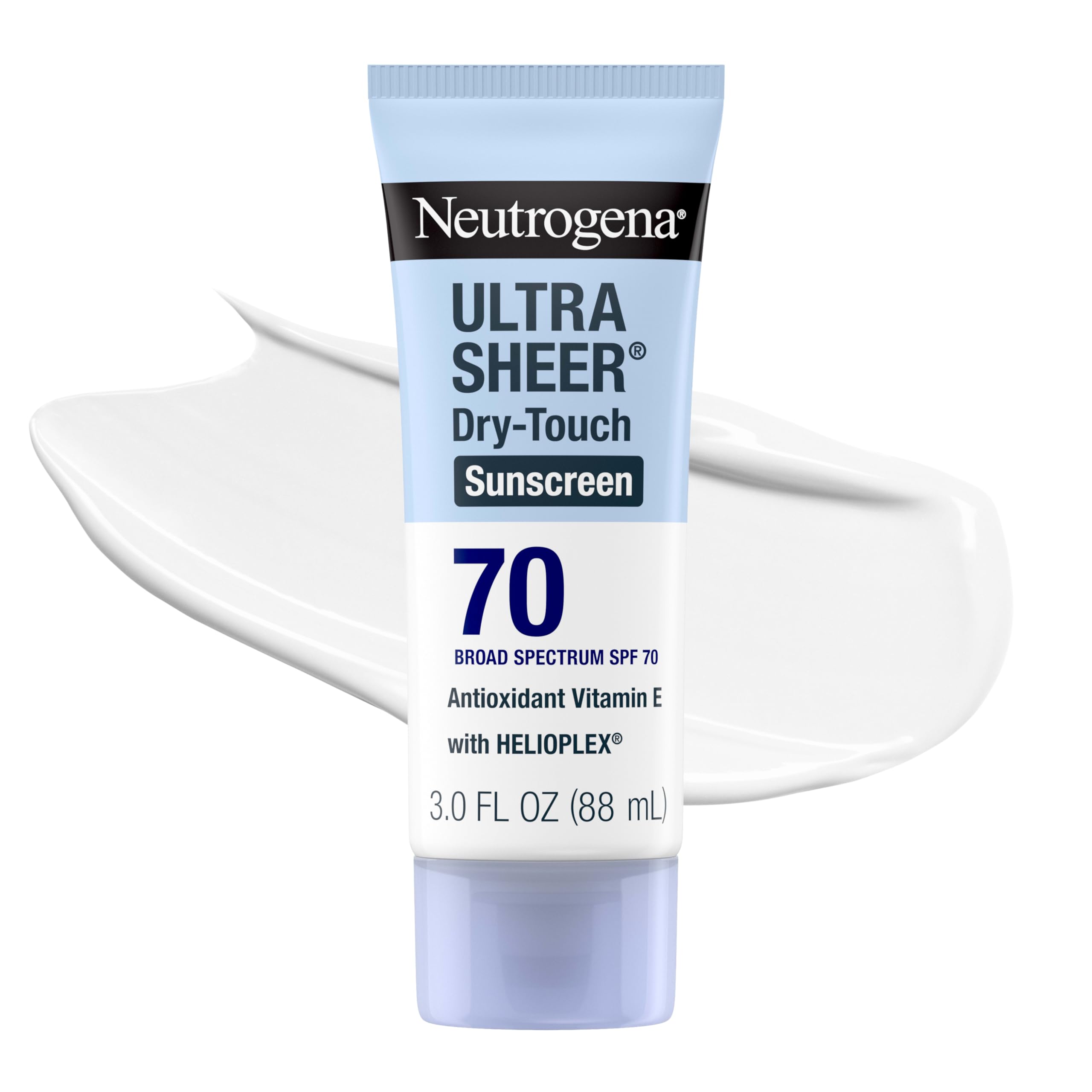 Neutrogena Ultra Sheer front packaging showing SPF 70 for travel convenience