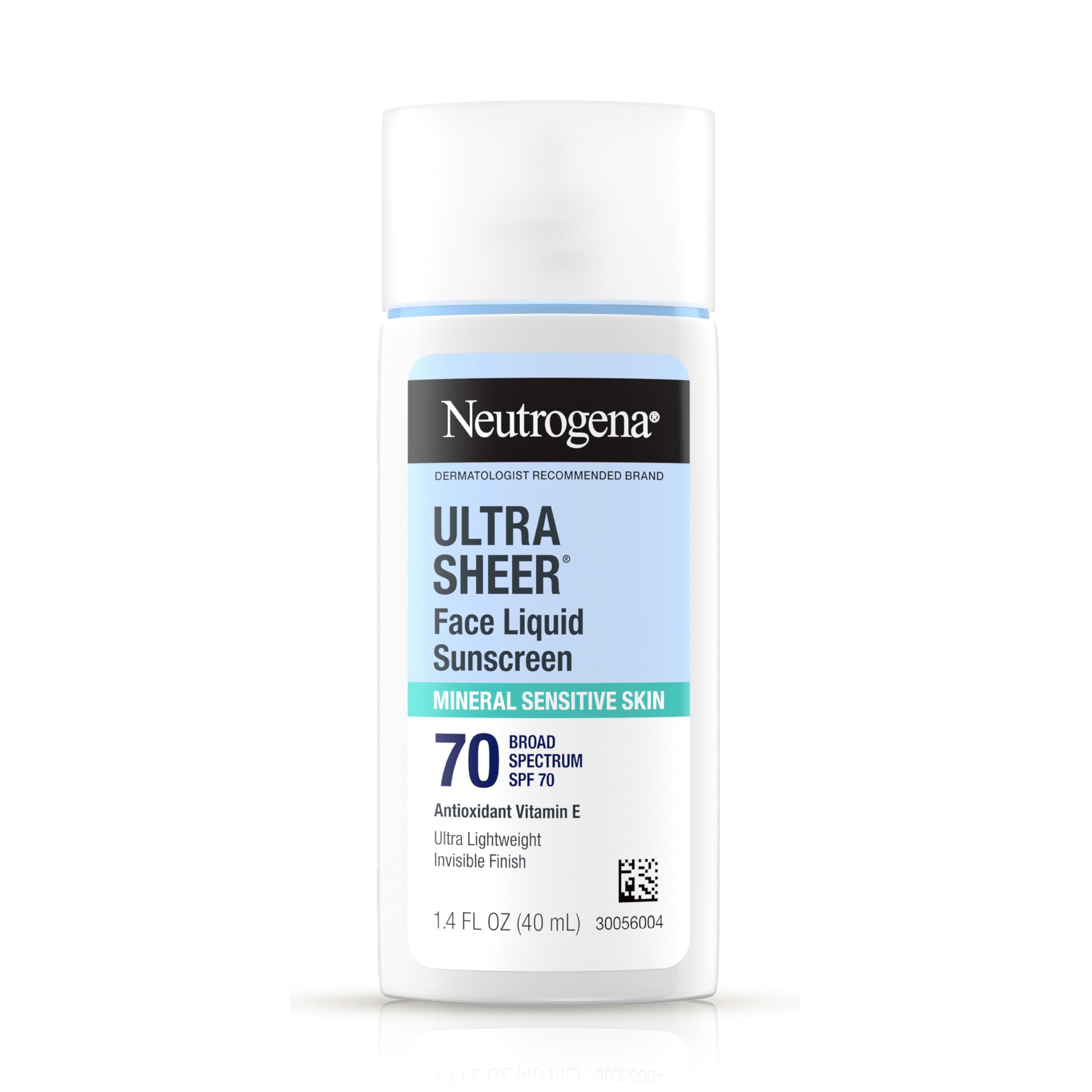 Neutrogena Ultra Sheer Mineral Face Liquid Sunscreen tube front provides everyday SPF 70 protection.