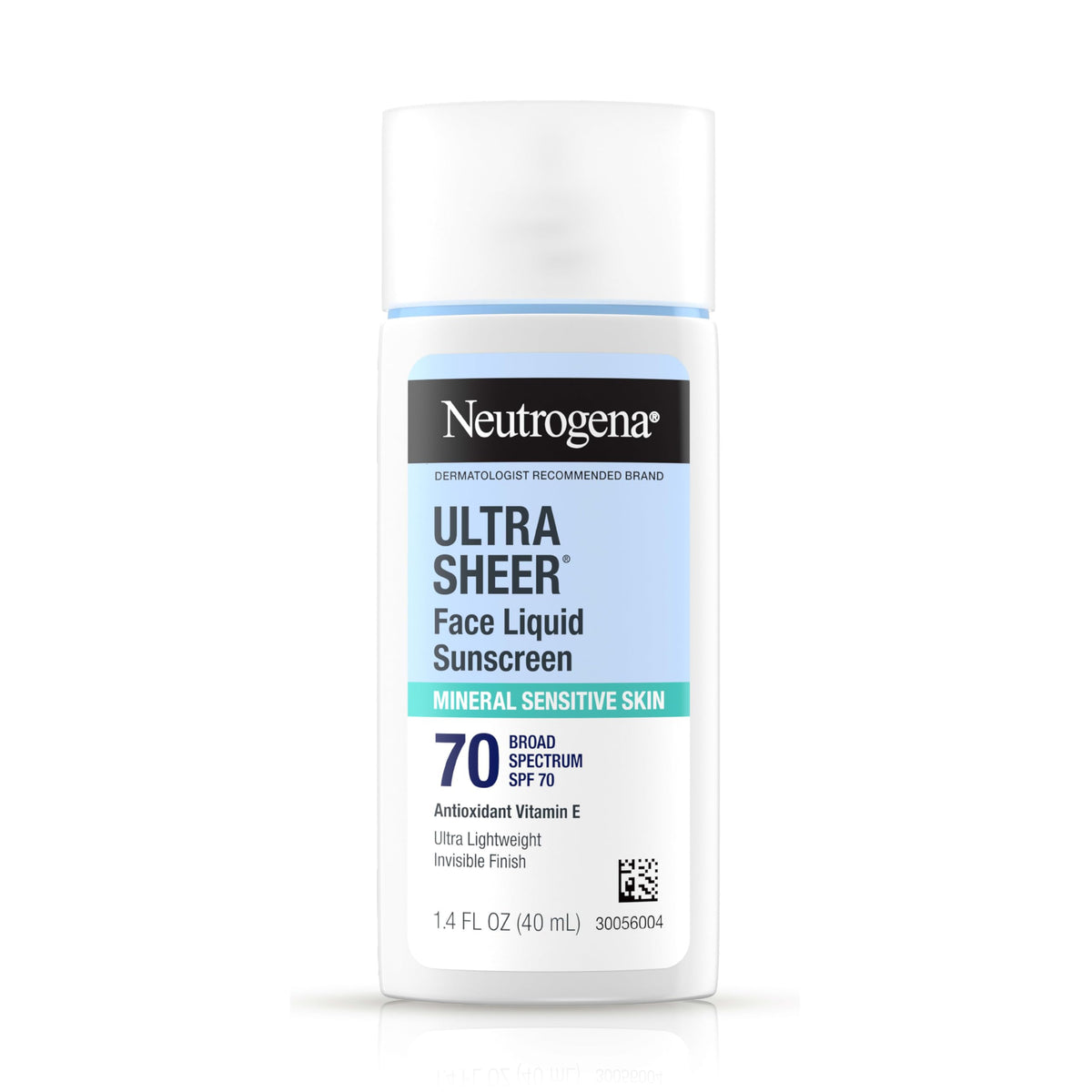 Neutrogena Ultra Sheer Mineral Face Liquid Sunscreen tube front provides everyday SPF 70 protection.