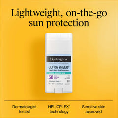 Neutrogena Ultra Sheer Mineral Sunscreen Stick texture shows a dry-touch finish