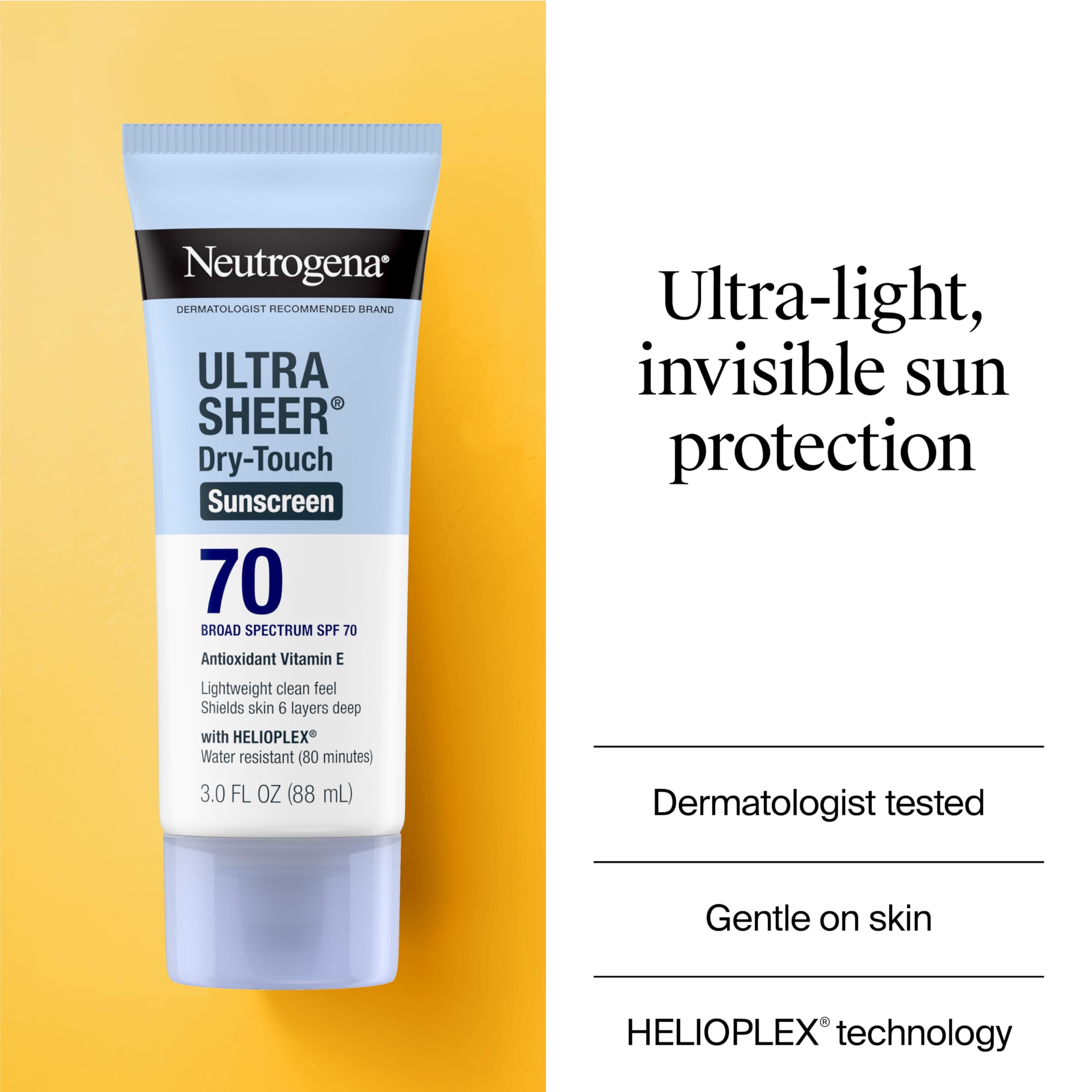 Close-up of Neutrogena Ultra Sheer Sunscreen ingredients emphasizing skin safety.