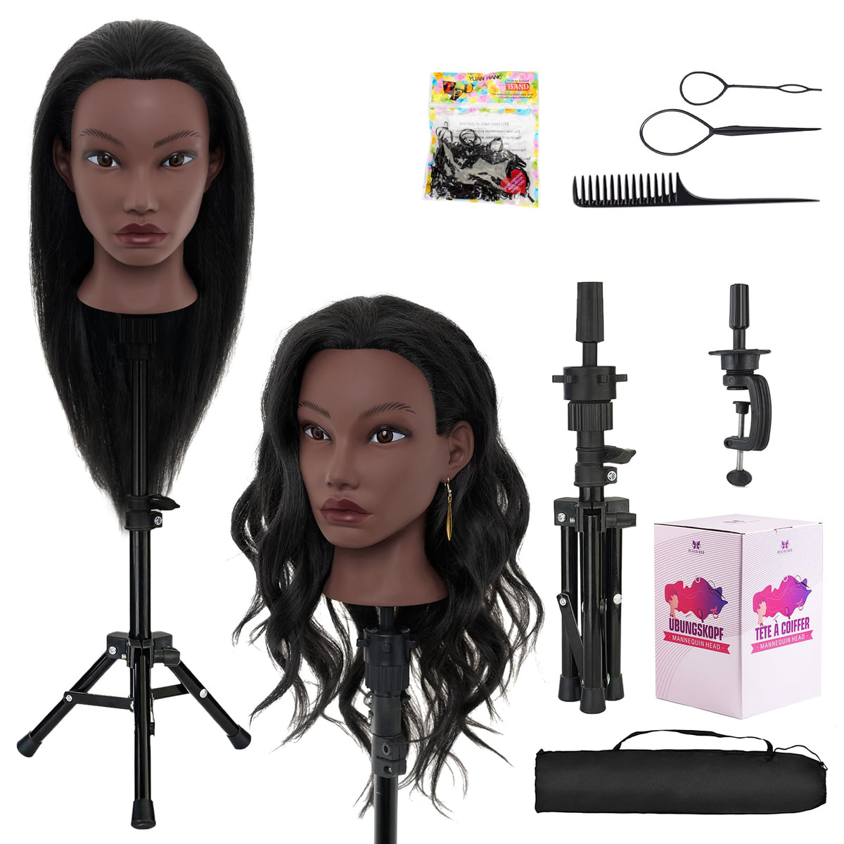 Neverland 20inch mannequin head with real hair and stand for braiding practice.