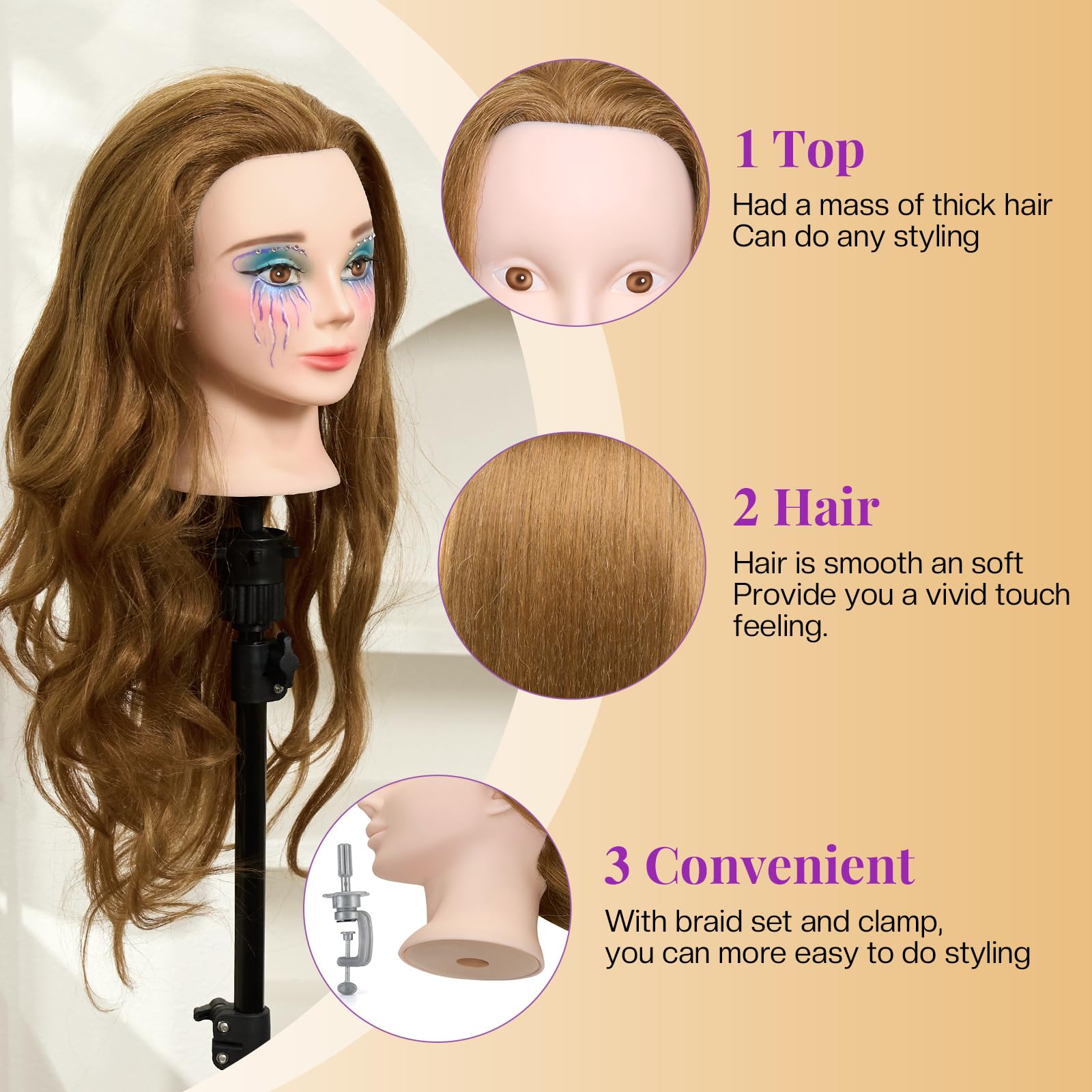 Neverland 28-inch head back view highlights dense hair for trims and shapes.