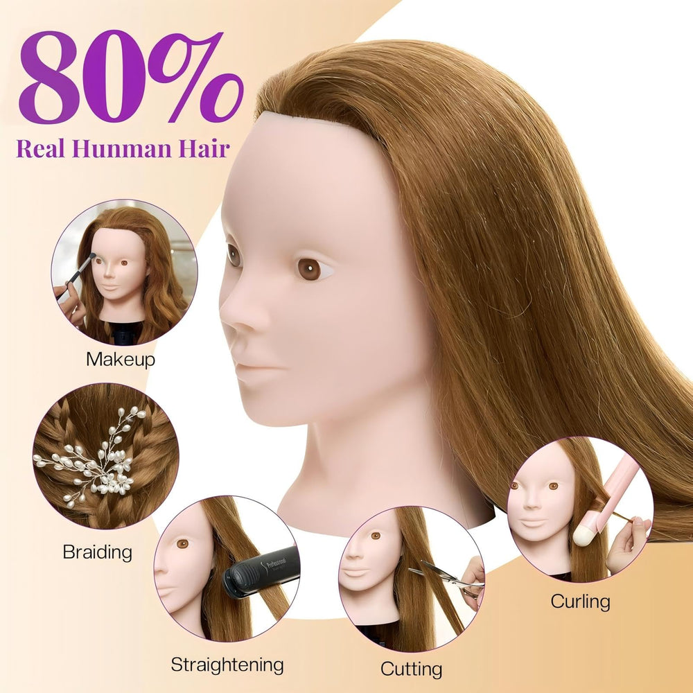Neverland 28-inch head side view showing thick real hair for styling practice.