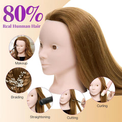 Neverland 28-inch head side view showing thick real hair for styling practice.