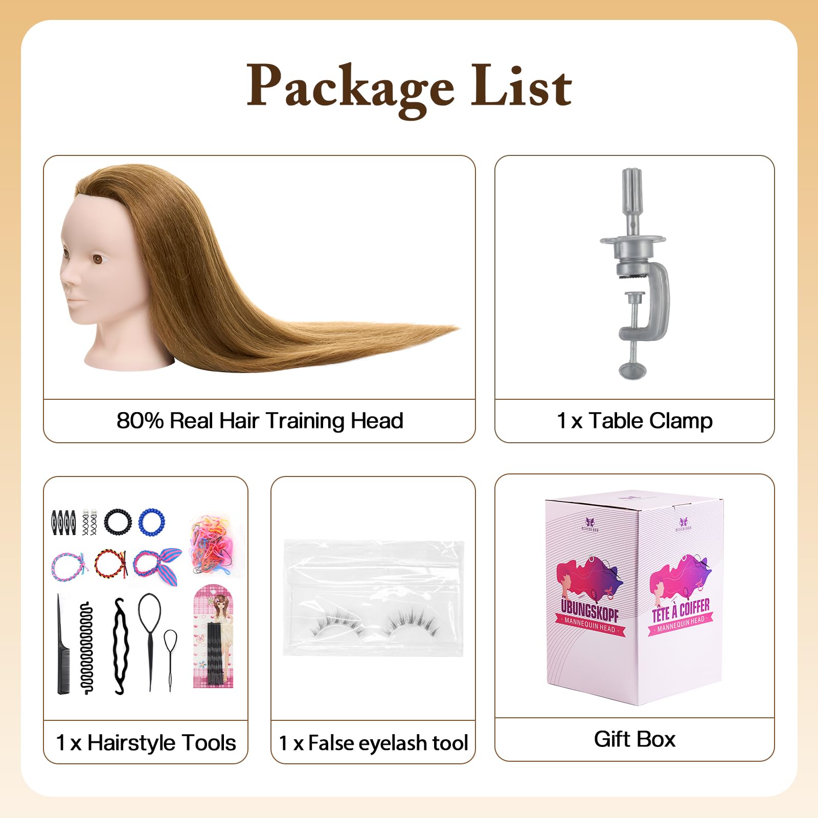 Neverland 28-inch head with styling-tools-pack included accessory overview.