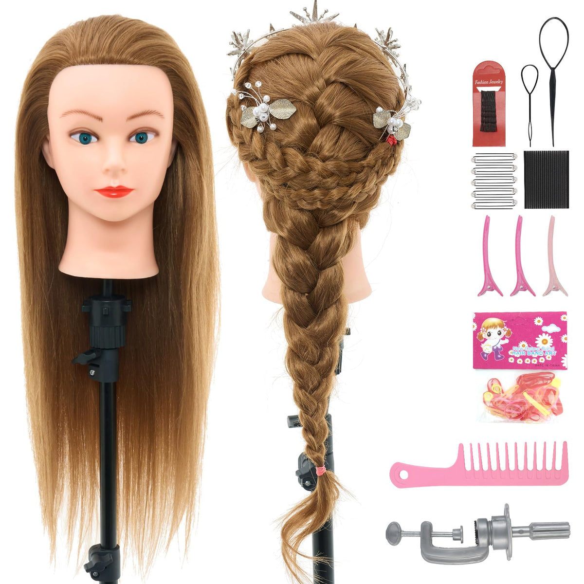 Neverland 28-inch blonde mannequin head for professional hairstyling practice.
