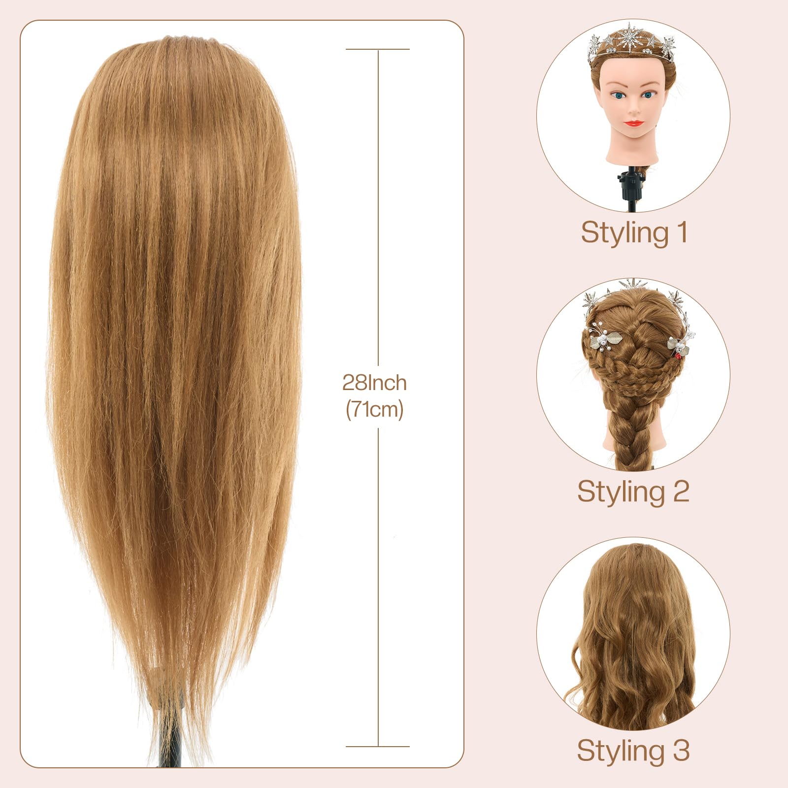 Neverland 28-inch blonde mannequin head close-up shows natural density for realistic braiding.