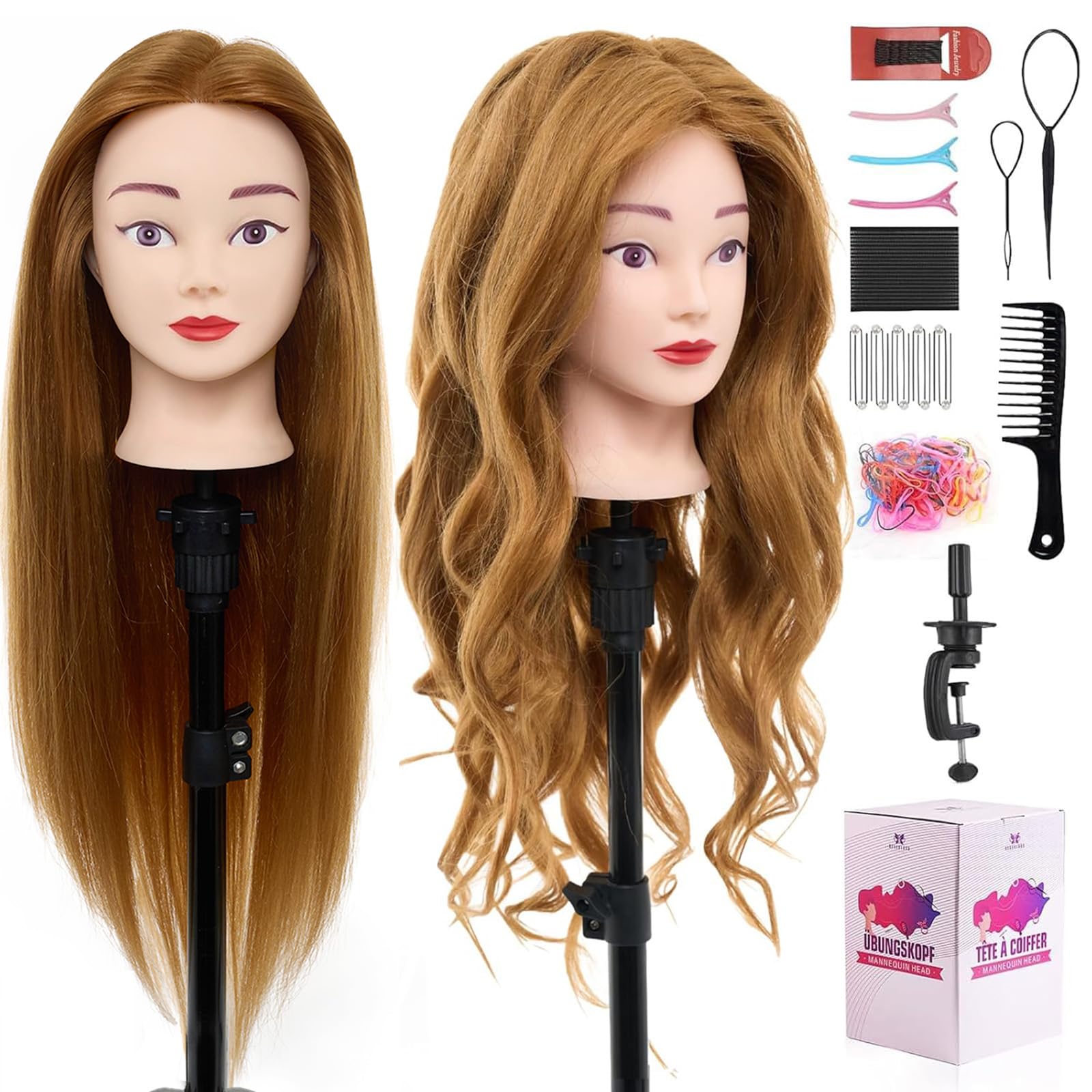 Neverland Beauty & Health 28-inch mannequin head with hair detail for realistic styling practice.