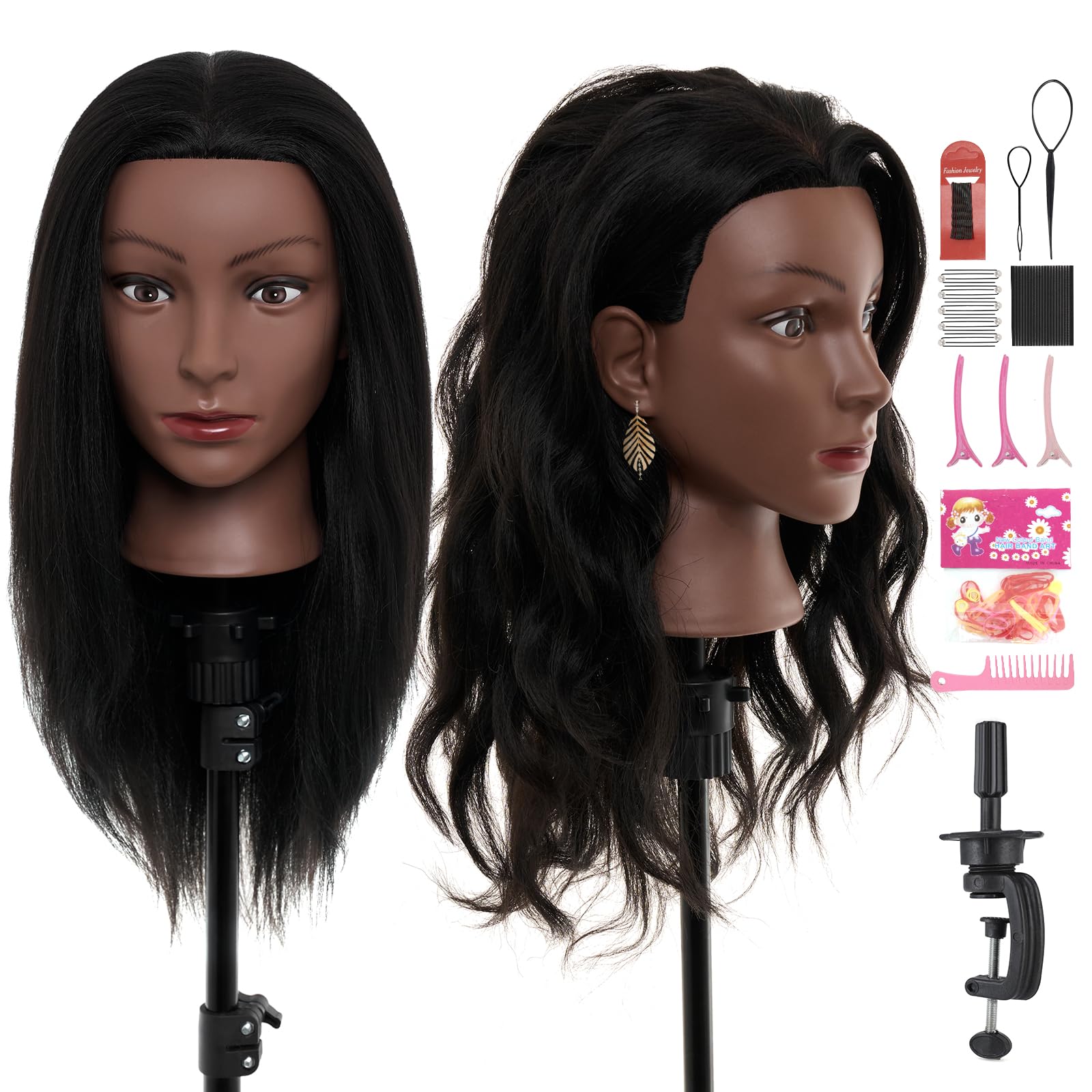 Neverland Beauty 20-22 inch mannequin head closeup shows dense real hair for realistic styling practice.