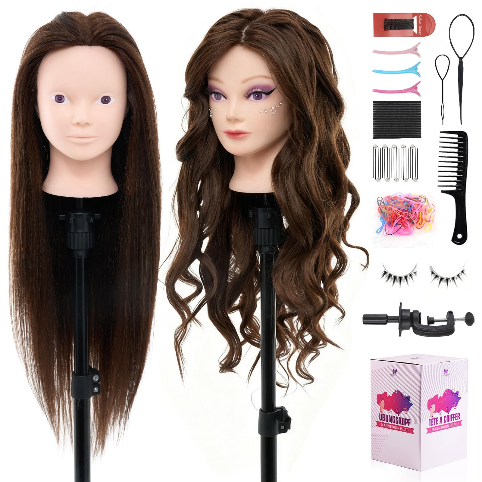 Neverland Beauty 28-inch head with 80% real hair for braiding practice.