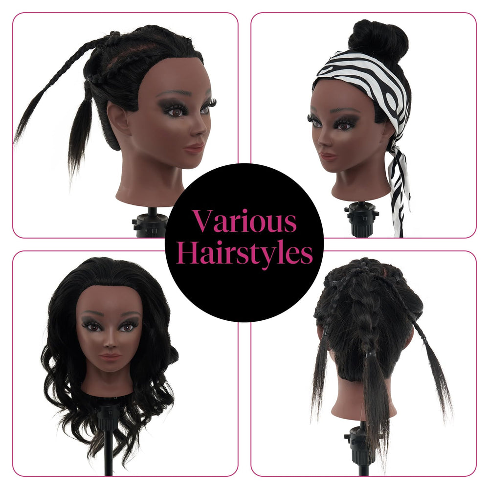 Neverland Beauty hairdressing training head with tools pack enables practice sessions.