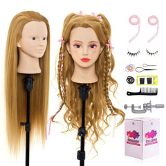 Neverland Beauty & Health 28-inch real-hair mannequin head front view for styling practice.