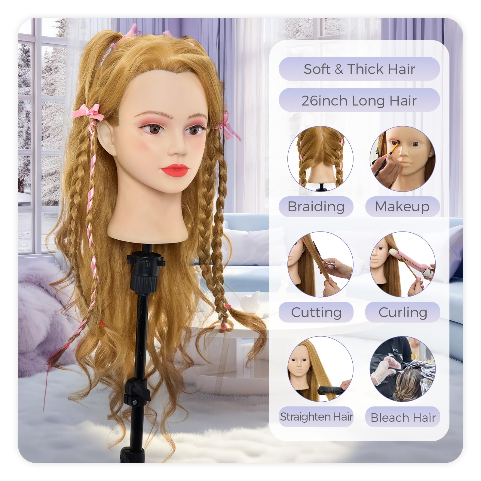 Neverland Beauty & Health real-hair head side view ideal for braiding practice.