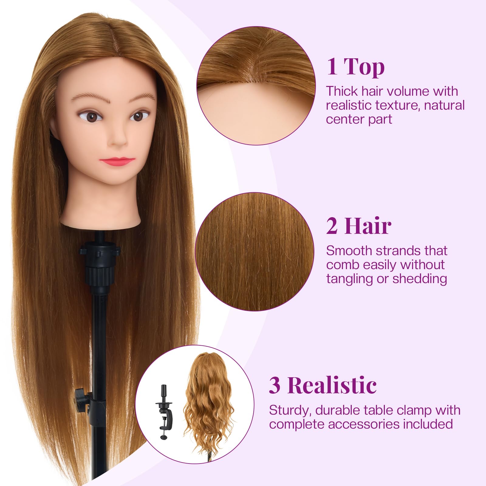 Neverland Beauty mannequin head supports curling and straightening with safe heat guidance.