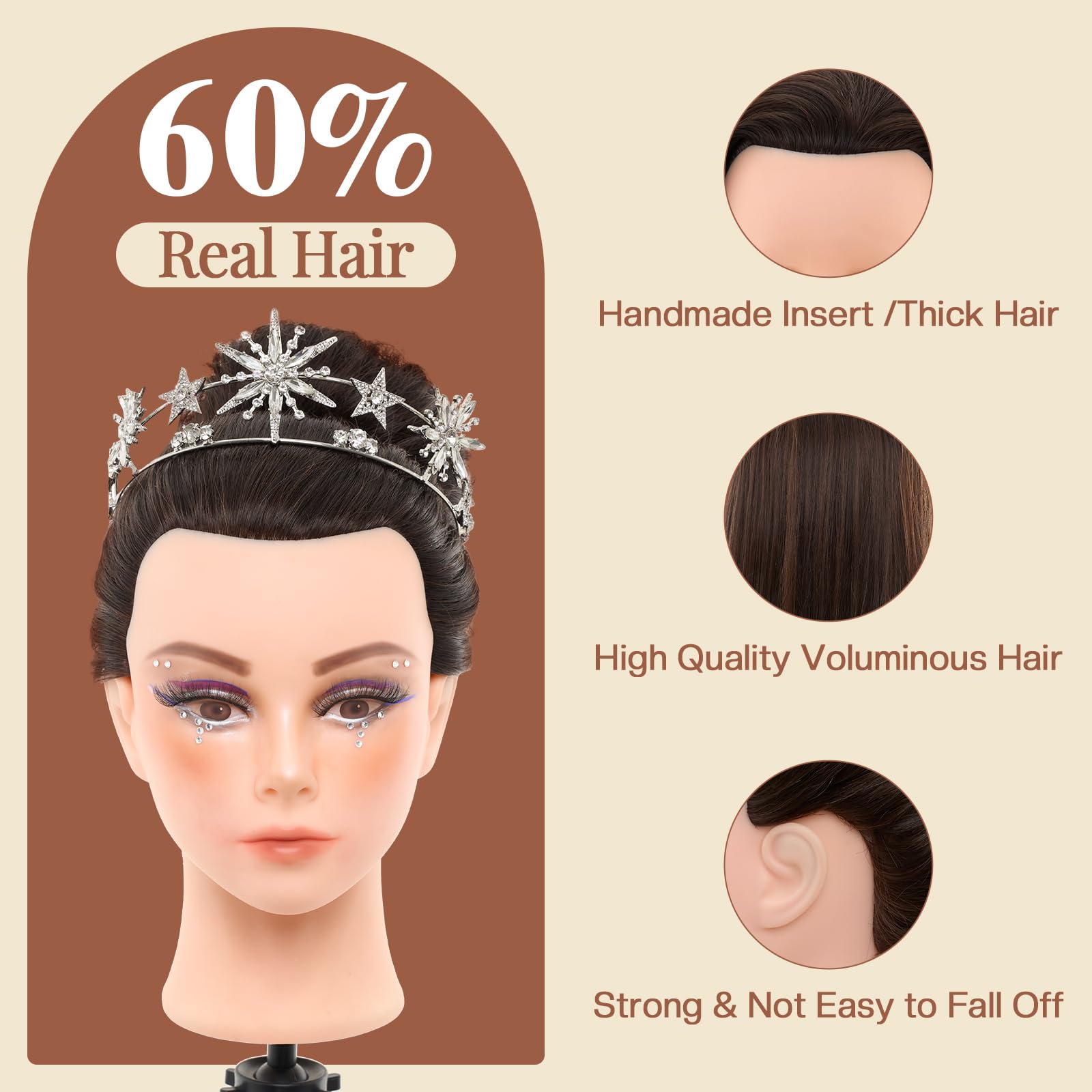 Neverland Beauty mannequin head hair close-up highlights natural texture for styling