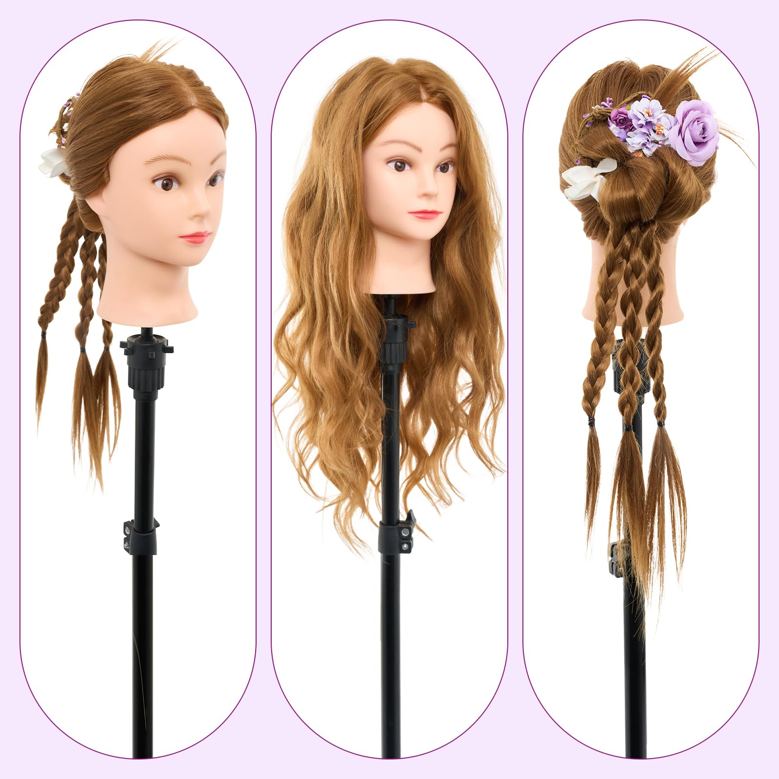 Neverland Beauty mannequin head includes table clamp stand for stable practice.