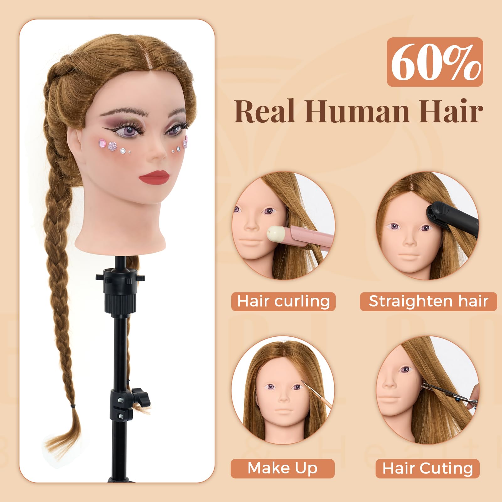 Neverland mannequin head close-up shows real hair texture for styling practice