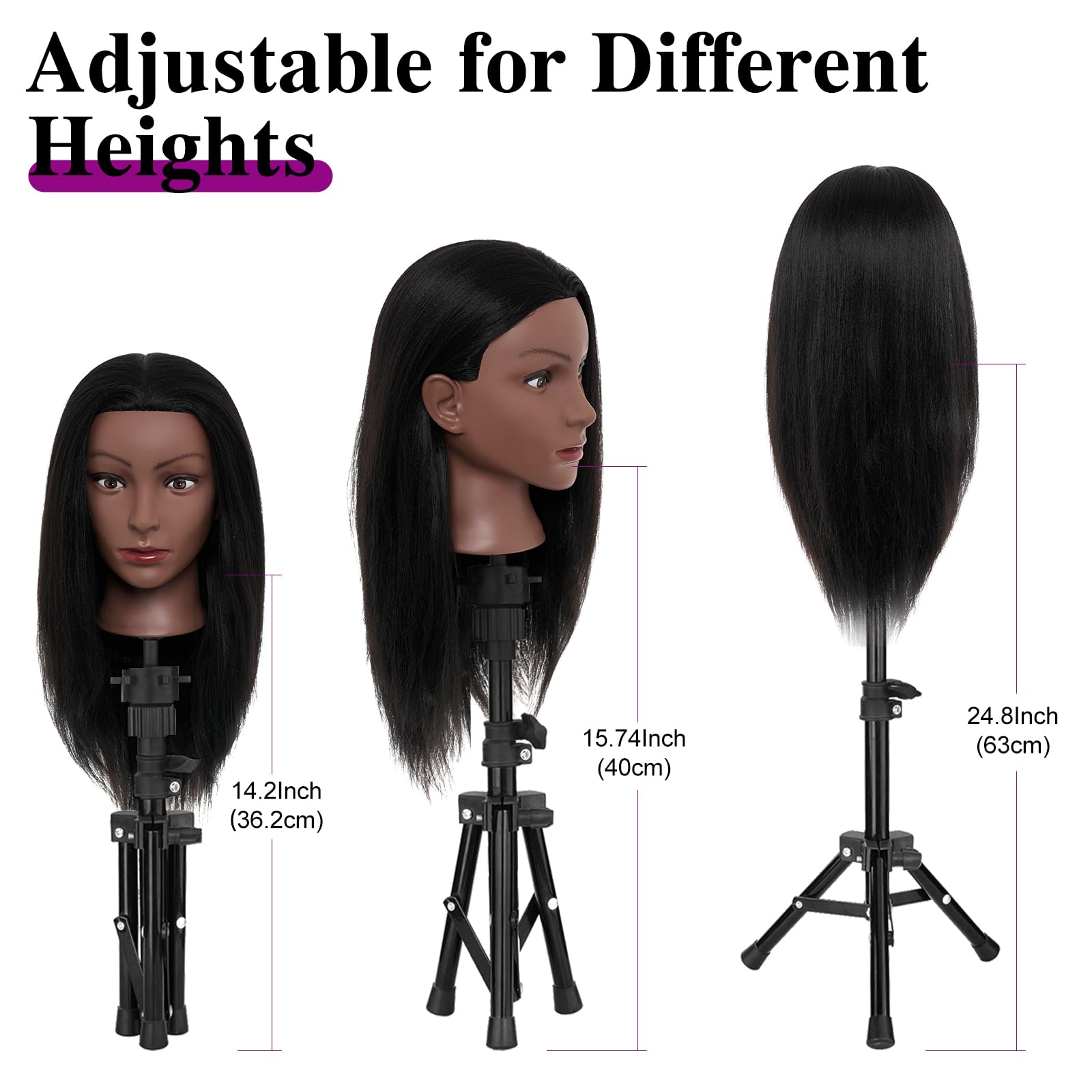 Neverland mannequin head styling demos with thick brown hair