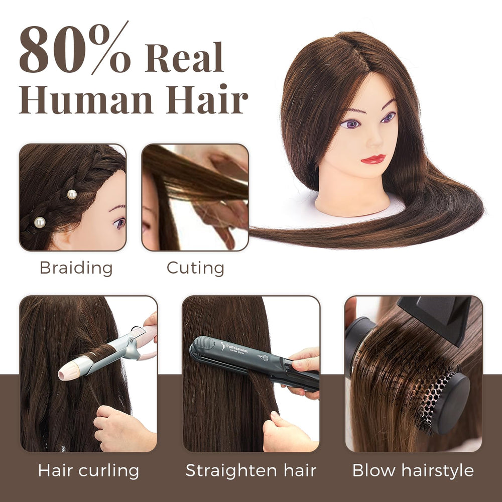 Neverland Beauty & Health mannequin head on tripod stand for stable styling sessions.